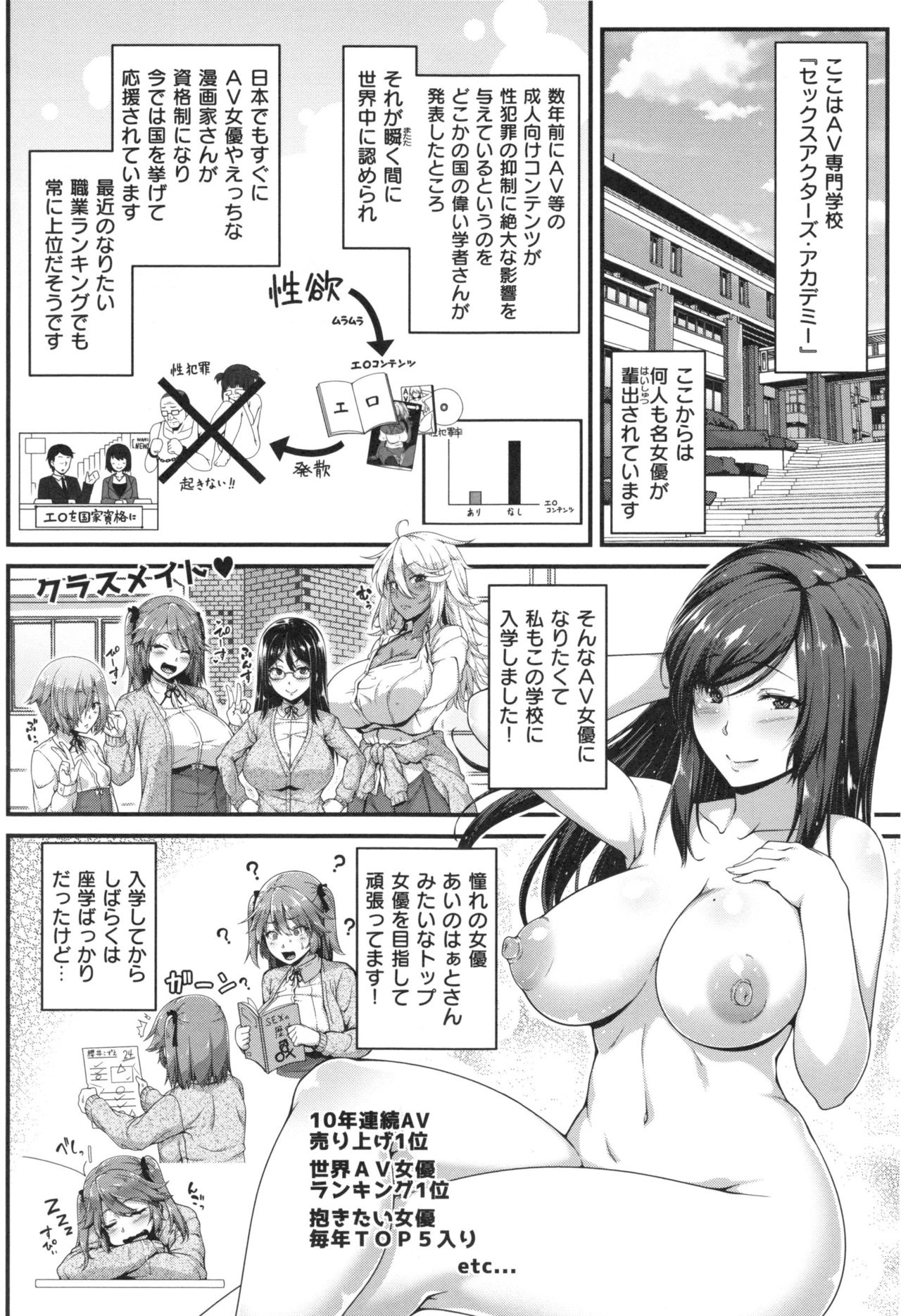 【エロ漫画】【エロ漫画】AVの専門学校で女優を目指す巨乳の女性…エロ下着でフェラやパイズリをして生ハメセックスをすると撮影をしていた先生も興奮し3Pでトロ顔で中出しセックスしちゃう【青ばなな：こずえがんばるっ♥】