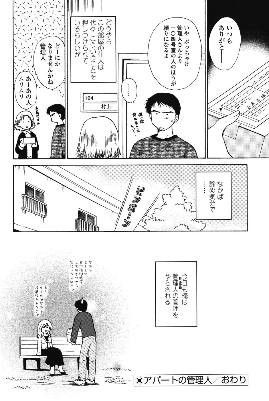 【エロ漫画】【エロ漫画】指を咥えて誘惑しちゃう巨乳の管理人のお姉さん…手マンをして生ハメ中出し着衣エッチをしていちゃラブセックス【憧明良：アパートの管理人】