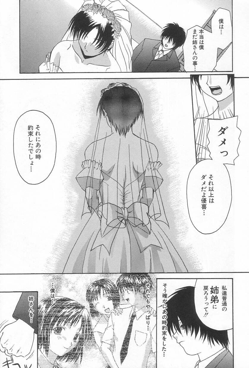 【エロ漫画】【エロ漫画】弟に結婚式当日ウエディング姿で犯されちゃう姉…おっぱい揉みや騎乗位で近親相姦しちゃう【三枝琥珀：その思いは誰のために】